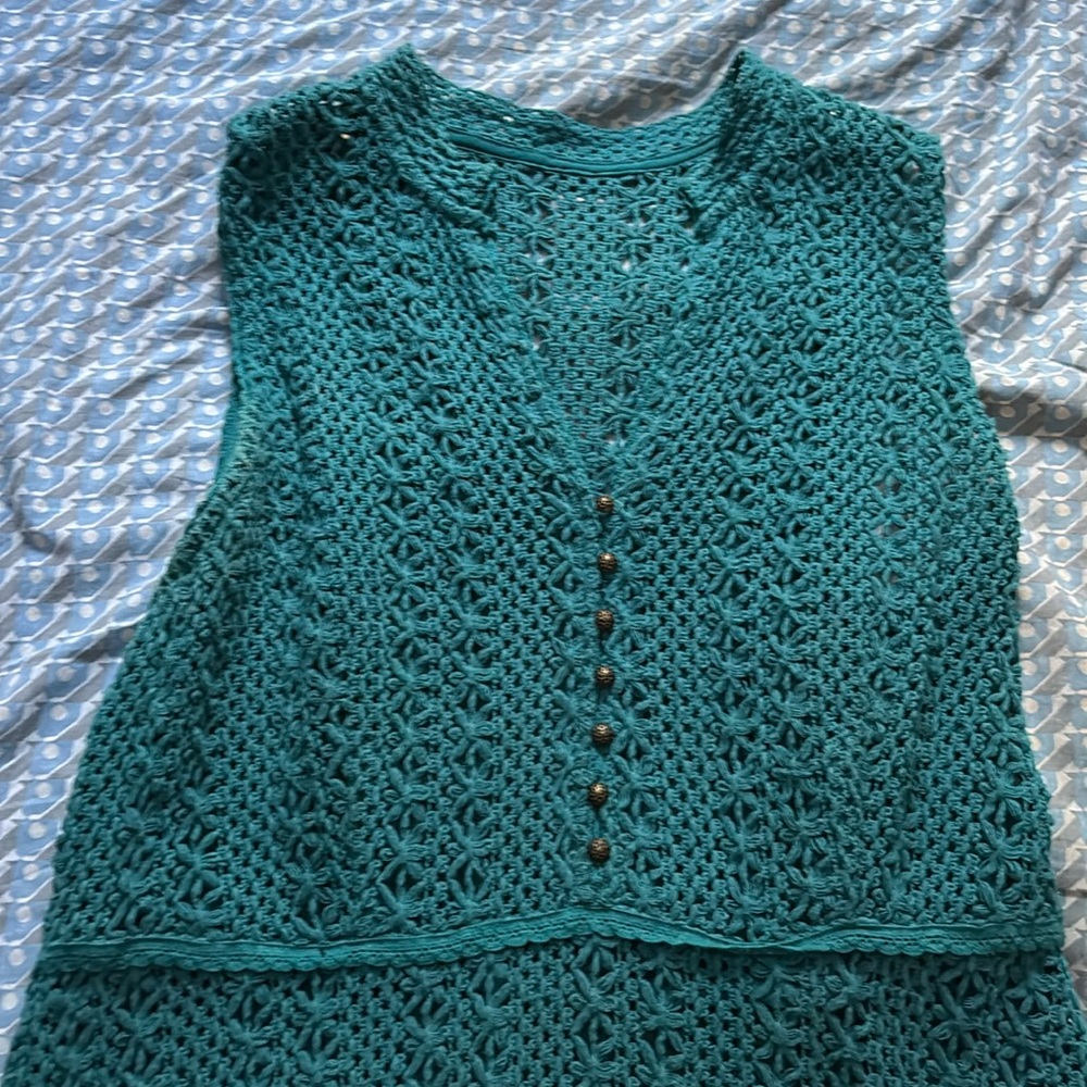 Anthropologie Teal Flower Crochet Meadow Rue Dress 16